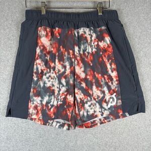 Peloton x Fourlaps Mens Large Athletic Bolt Shorts Black Red Abstract Drawstring